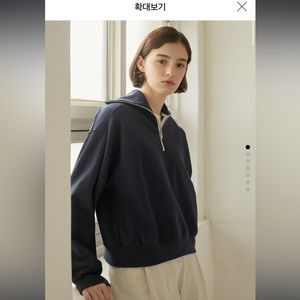 [Korean] Nonlocal, Rib Block Half Zip-up Sweatshirt, Vintage, Navy, Used, S